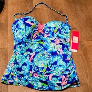 Lilly Pulitzer turtle villa Corsica blue tankini top